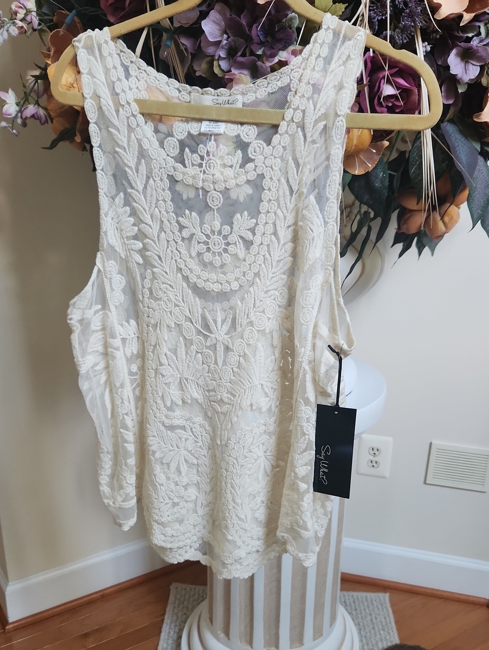 Say What? Cream Lace Crochet Sleeveless Camisole